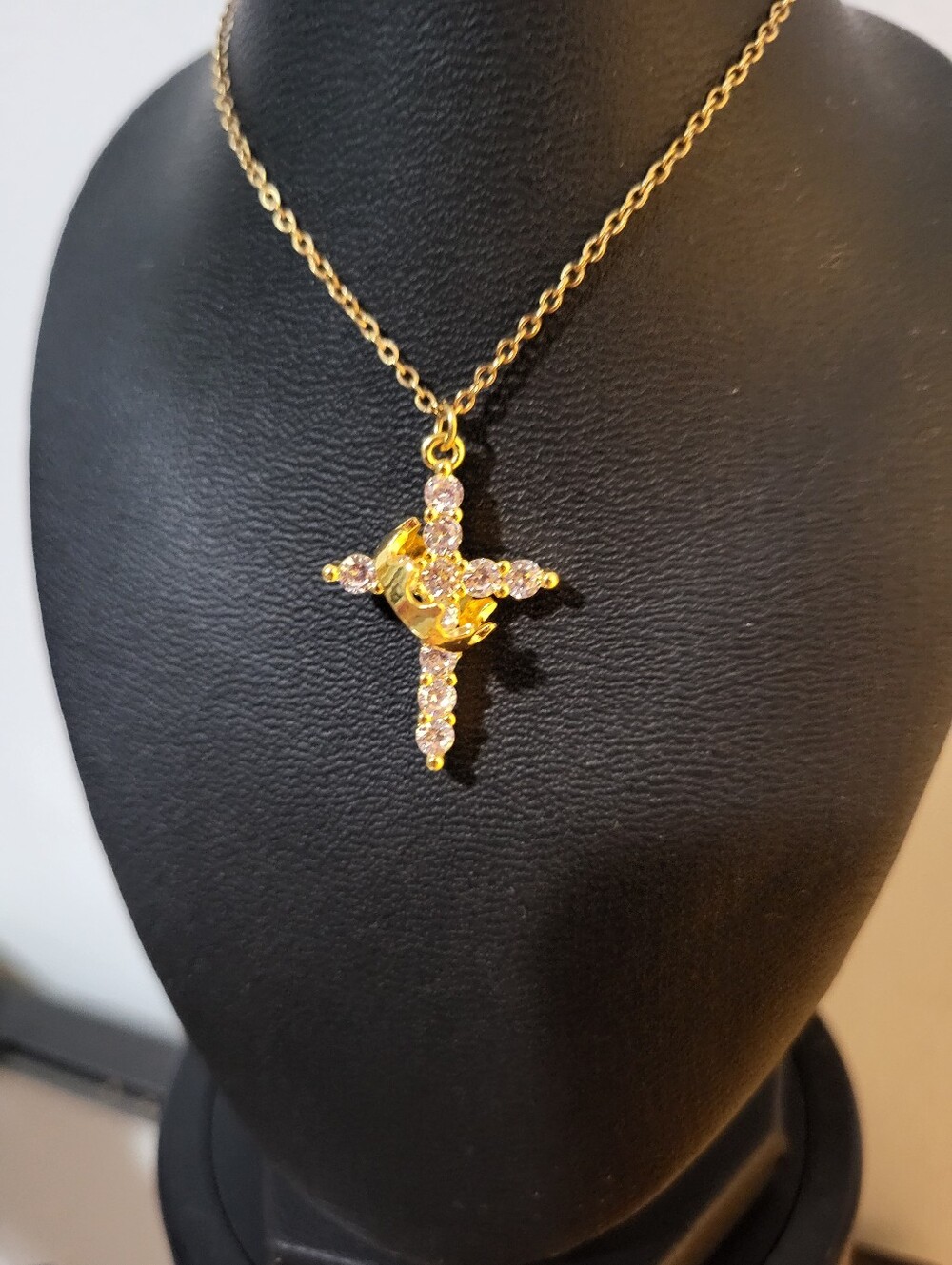 Gold Crystal Cross Pendant Necklace - Women Jewelry
